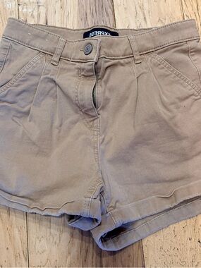 Express High-Waist Pleated Tan Shorts